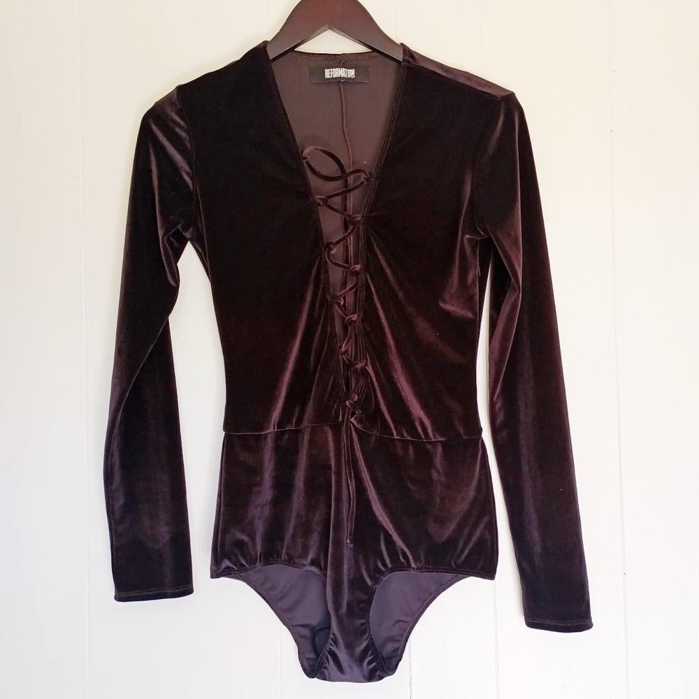 REFORMATION Avalon Velvet Bodysuit Purple Size Small - Picture 4 of 9